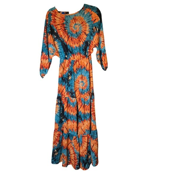 Empire Dress Boho‎ Tie-Dye Maxi Dress Flowy Dopamine Funky Estee Brown Paris S - Picture 5 of 7